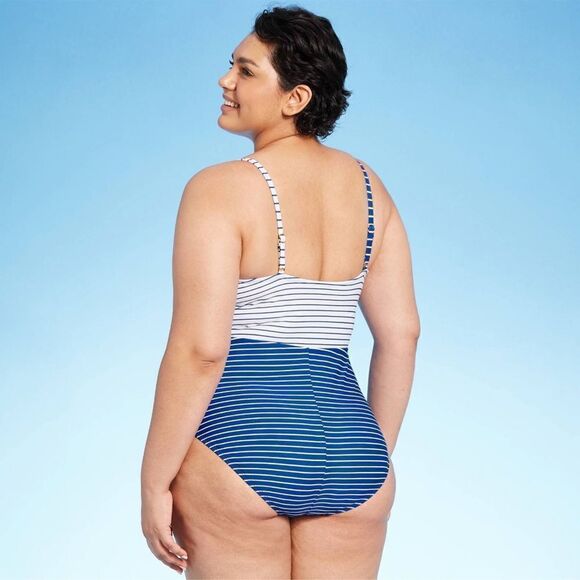 Kona Sol Striped One Piece Bathing Suit D22 - Picture 3 of 7